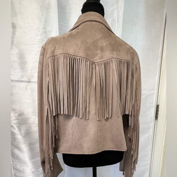 BAGATELLE Light Tan Long Fringe MOTO JACKET Microfiber Suede Fully Lined Sz XL - Picture 2 of 10